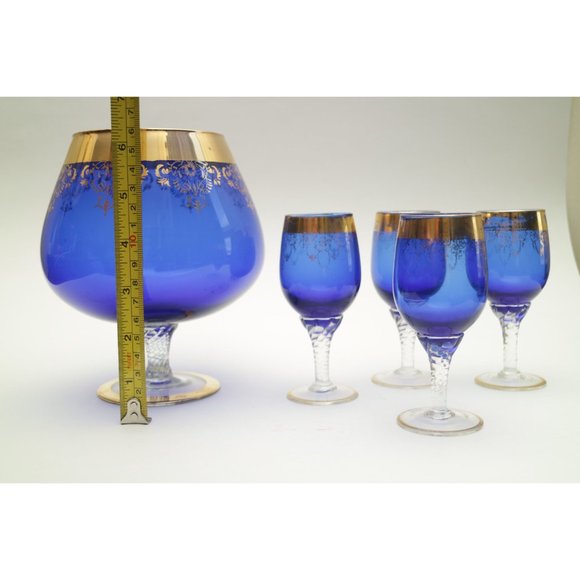 Set of 6 1950s Vintage Venetian Glass Cobalt Blue Wine Cocktail Glasses Bar Cart - Picture 6 of 8